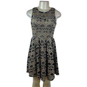 G1 Biu Womens Black & Gold Lace Sleeveless Fit & Flare Dress